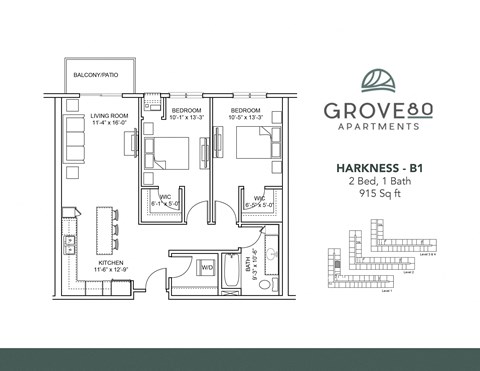 Harkness - B1 Floor Plan at Grove80 Apartments, Cottage Grove, MN, 55016